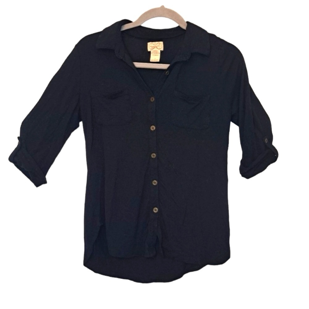 Eyelash Couture Black Lightweight Button-Up Shirt